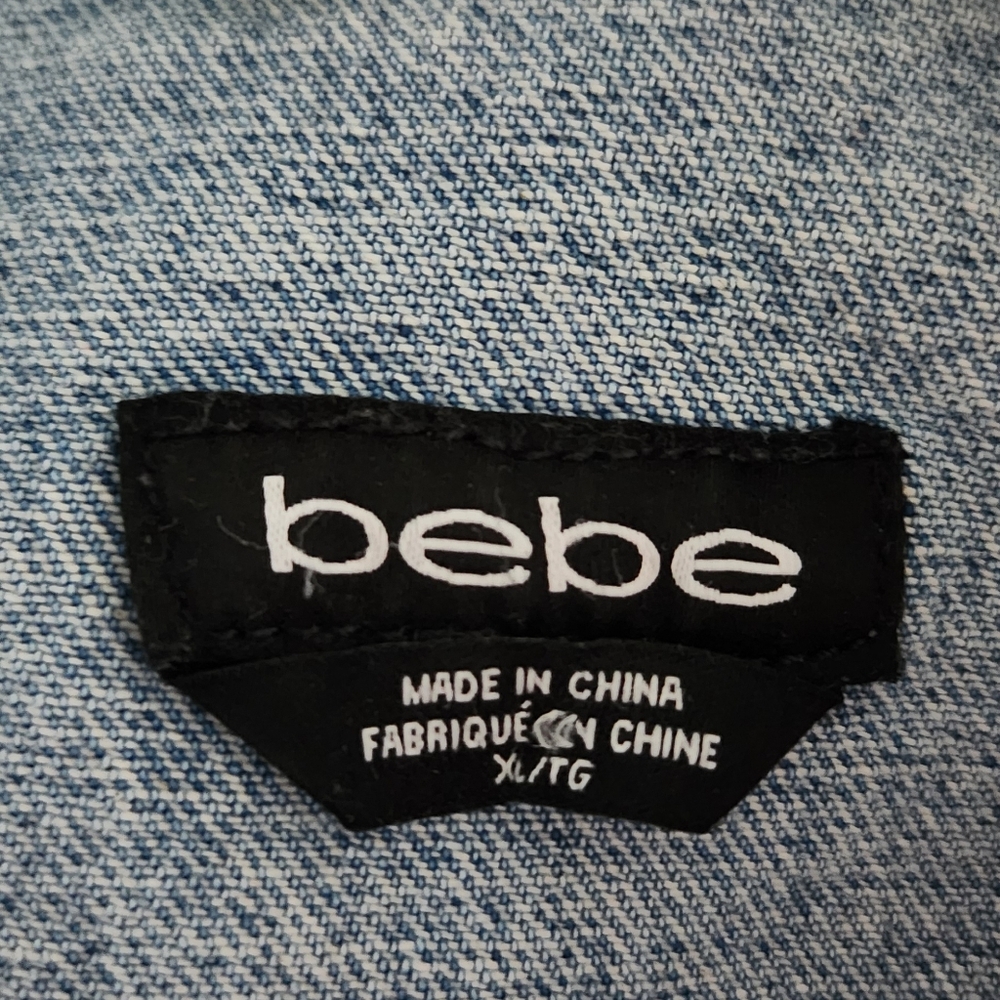 BeBe Women's Denim Jacket with Floral Embroidery And Rhinestones & Pockets - Picture 6 of 9
